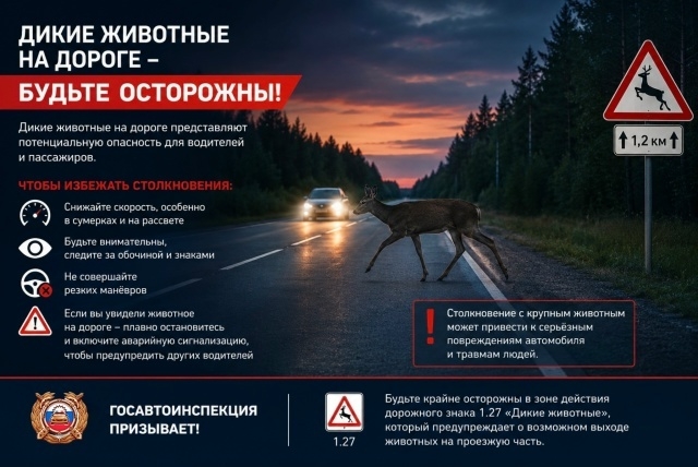 Дикие животные на дороге представляют серьёзную опасность для водителей и пассажиров.